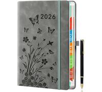 Agenda 2026 Journalier A5une Page Par Jour, Janv.-Déc., Planificateur Quotidien Et Mensuel, Onglets Mensuels Colorés, Design Floral, Porte-Stylo Élastique, Couleur Gris