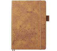 Agenda 2026 Journalier une Page par Jour A5, Planificateur Quotidien avec Onglets Mensue, Notes, Contacts, Poche Arrière, Porte-stylo, Signet ruban 2, Couverture Rigide en PU Cuir, Jan à Déc