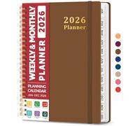 Agenda 2026, planificateur hebdomadaire et mensuel, janvier 2026 à décembre 2026, couverture rigide avec onglets pour homme et femme, poche intérieure, reliure à spirale, parfait pour le bureau, la