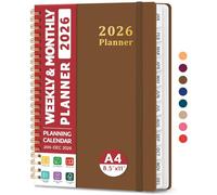 Agenda 2026, planificateur hebdomadaire et mensuel, janvier 2026 à décembre 2026, couverture rigide avec onglets pour homme et femme, poche intérieure, reliure à spirales, parfait pour le bureau, la