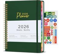 Agenda 2026 Semainier A5, Agenda Scolaire 2026 - Couverture Rigide Spirale, Agenda Journalier avec Poche, Porte-stylo Clip et Autocollants, D'Jan 2026 à Déc 2026-12 Mois, Anglais (Vert)
