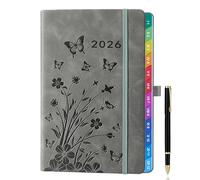 Agenda 2026 Semainier A5 - Janv.-Déc., Vue Semaine, Planner Hebdomadaire et Mensuel, Gris, Onglets Mensuels Colorés, Porte-stylo Élastique, 2 Signets, Passant pour Stylo et Pochette Intérieure