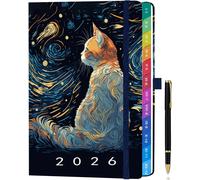 Agenda 2026 Semainier A5 ¿ Planificateur Hebdomadaire Et Mensuel Avec Onglets, Pages En Couleur, Couverture En Cuir Pu, Pochette De Rangement Et Stylo (Janvier 2026 - Décembre 2026) - Chat