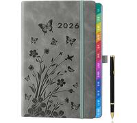 Agenda 2026 Semainier A5janv.-Déc., Vue Semaine, Planner Hebdomadaire Et Mensuel, Gris, Onglets Mensuels Colorés, Porte-Stylo Élastique, 2 Signets, Passant Pour Stylo Et Pochette Intérieure