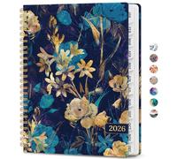 Agenda 2026, semainier et mensuel, de janvier 2026 à décembre 2026, couverture rigide à spirale, avec onglets mensuels, pages de notes, parfait pour homme et femme, format A5 (16,3 x 21,6 cm), fleurs