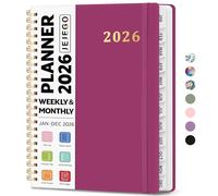 Agenda 2026, semainier et mensuel, de janvier 2026 à décembre 2026, couverture rigide à spirale avec onglets mensuels, pages de notes, parfait pour homme et femme, format A5 (16,3 x 21,6 cm