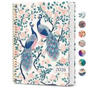 Agenda 2026, semainier et mensuel, de janvier 2026 à décembre 2026, couverture rigide à spirale avec onglets mensuels, pages de notes, parfait pour homme et femme, format A4 (21,6 x 27,9 cm) - Paon