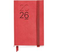 Agenda 2026 Un Jour Par Page, Petit Format (90 X 140 Mm), Planification Quotidienne, Couverture Souple Imitation Cuir Cousu, Papier 80 G/M², Espagnol En-Pt, Rouge