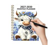 Agenda 4 Ans 2027-2030 Motif Vache Couverture Souple Carnet Journal | Calendrier Mensuel Planificateur 21 x 14 cm Avec Espace D'Écriture Pour École Bureau Travail Études, Agenda Planning