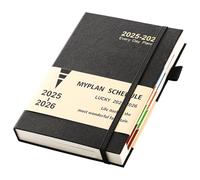 Agenda académique 2025-2026 2025-2026 A5 un jour par page - Agenda académique journalier et mensuel avec passant pour stylo, onglets mensuels colorés, poche intérieure - Noir