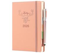 Agenda académique 2026 annuel 2026 une page par jour de janvier à décembre - Agenda journalier et mensuel avec stylo, autocollants, onglets mensuels colorés et poche intérieure - Format A5 - Rose