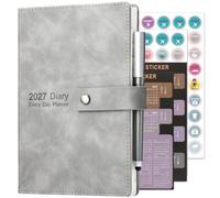 Agenda académique journalier 2027 de janvier 2027 à décembre 2027 - Couverture rigide avec stylo, marque-page, onglets mensuels, autocollants et poche intérieure - Gris - Format A5