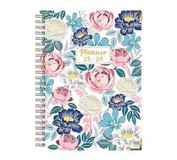 Agenda annuel | Cahier scolaire - Juillet 2025 à juin 2026 Esthétique A5 à spirale avec motif floral Papier épais à carreaux anglais pour journal, étude, notes de terrain, croquis, recherche