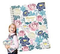 Agenda annuel - Carnet de printemps | Juillet 2025 à juin 2026 Esthétique A5 à spirale avec motif floral Papier épais à carreaux anglais pour journal, étude, notes de terrain, croquis, recherche et
