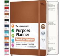 Agenda B5 non daté, mensuel, hebdomadaire, quotidien de productivité 2024, outil professionnel pour professionnels, mamans, étudiants, carnet de notes (19,1 x 24,9 cm, couverture souple brun roux)