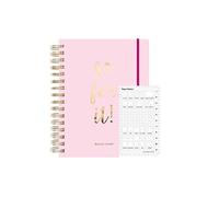 Agenda Bullet journal rose à spirales 96 feuilles + Pochoir icônes bureau