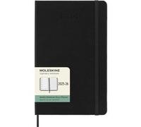 Moleskine Agenda hebdomadaire 2025–2026, 18 mois, format large 13×21 cm, couverture rigide, noir