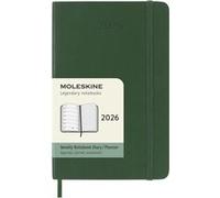 Moleskine Agenda hebdomadaire 2026 12 mois poche 9x14 souple Vert Myrte avec notes, élastique