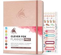 Agenda Clever Fox PRO - Agenda de vie hebdomadaire et mensuel pour augmenter la productivité, la gestion du temps et atteindre vos objectifs - Organisateur, Durée 1 an - A4, Non daté (Or rose)