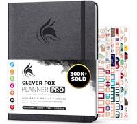 Agenda Clever Fox PRO - Agenda de vie hebdomadaire et mensuel pour augmenter la productivité, la gestion du temps et atteindre vos objectifs - Organisateur, Durée 1 an - A4, Non daté (Argent Noir)