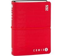 Agenda COMIX U, Mini spécial rouge - 2025 - 2026 journalier 16 mois, avec calendrier, planificateur, espace pour notes et notes - cm 11 x 15,3 h, noir + stylo à clic et signet