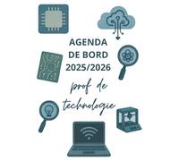 Agenda de bord 2025/2026 professeur de technologie : Cahier Relevé de Notes 16 Classes, Carnet de bord 2025-2026 prof de techno | Planificateur de cours, Semainier, Format A4.