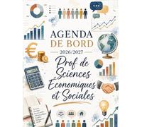 Agenda de bord 2026/2027 prof de sciences économiques et sociales : Cahier Relevé de Notes pour 15 Classes, Carnet de Bord Professeur 2026 2027 SES | Fiches de Stage, Organiseur Semainier, A4