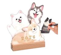 Agenda De Bureau - Calendrier 2026 Thème Animaux de Compagnie pour Bureau,Bloc-Planificateur Scolaire avec Base en Bois Design Chien Chat pour Organisation Quotidienne Maison
