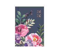 Agenda de poche 2026 A7 - Semainier - Motif floral bleu marine - Couverture rigide - Léger et portable - Sac à main - Pour l'école, les voyages