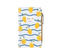 Agenda de poche 2026 fin semainier et stylo - Motif à rayures citrons et fruits - Couverture rigide - Léger et compact - Agenda de voyage pour étudiant