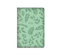 Agenda de poche 2026 semainier - Motif feuilles vertes en relief rembourré en similicuir souple - Motif botanique - Carnet relié pour affaires et étudiants