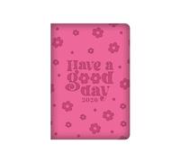 Agenda de poche 2026 semainier - Motif floral rose en relief rembourré en similicuir souple avec motif « Have a Good Day » - Carnet relié pour affaires et étudiants