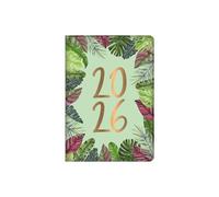 Agenda de rendez-vous 2026 A6, un jour par page, couverture rigide et motif feuilles de jungle, vert tropical, nature - Carnet de notes compact et portable pour étudiant