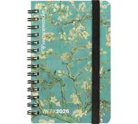 Agenda Haltadéfinition Art branche d'amande mini 2026, 12 mois, spirale hebdomadaire, fermeture avec élastique 9 x 13 cm + stylo à clic et signet