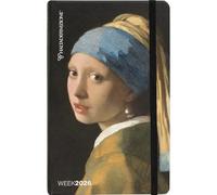 Agenda Haltadéfinition Arte - Fille avec boucle d'oreille en perle - Large 2026, 12 mois, semaine hebdomadaire, fermeture avec élastique et signet, crayon inclus, 13 x 21 cm + stylo à clic et signet