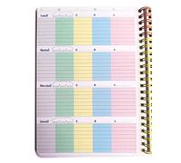Agenda hebdomadaire en format A5 15 x 21 cm. avec 5 colonnes colorées - Sans date générique - Bloc spirale