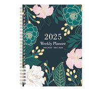 Agenda hebdomadaire et mensuel 2025 - Motif floral de janvier à décembre, carnet de rendez-vous avec emploi du temps quotidien pour une vie organisée