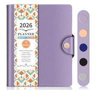 Agenda Hebdomadaire, Mensuel et Quotidien 2026 de Janvier 2026 à Décembre 2026, Couverture en Cuir Synthétique, Agenda Académique avec Papier Épais de 100 g/m², Format A5, Violet