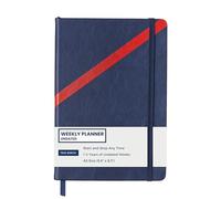 Agenda hebdomadaire True Baron. Un agenda quotidien et hebdomadaire non daté. Commencez et arrêtez à tout moment avec ce carnet pratique au format A5, cuir PU bleu marine et rouge, papier ivoire 100