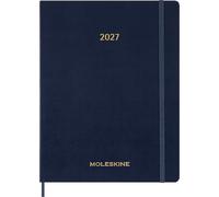 Agenda Hebdomadaire Vertical Moleskine 2026-2027, Agenda Essential Planner 15 Mois avec Emplacements Horaires Quotidiens et Couverture Souple, Format XXL 23,5x28,14 Cm, Couleur Bleu Saphir