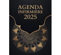 Agenda Infirmière 2025: Planificateur de tournée, intérieur noir et blanc, grand format, 2 jour/page, de 5h à 21h45, toutes les 15min, bilan comptable annuel et mensuel