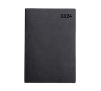 Agenda journalier 2024 par page/semaine en cuir PU, couverture en anglais, 150 pages, organisateur, fournitures scolaires (noir)