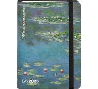Agenda journalier 2025 - Couverture d'œuvre d'art nénuphars de Monet - 12 mois, fermeture élastique, 15 x 11 cm + stylo à clic et signet
