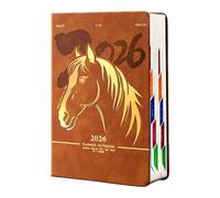 Agenda journalier 2026, 400 pages lignées, journal académique en PU avec emplacements pour stylos en cuir, onglets mensuels colorés pour la planification quotidienne