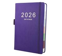 Agenda journalier 2026 annuel complet avec onglets mensuels colorés, poche intérieure fine, 15 x 21,6 cm - Format A5 - Format A5 - 1 jour par page - De janvier à décembre - Format A5