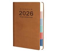 Agenda journalier 2026 avec 360 pages lignées en cuir PU, journal académique avec signets en ruban pour la planification quotidienne, planificateur mensuel