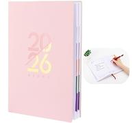 Agenda journalier 2026, planning A5 à couverture rigide rose, 8,3 x 5,7 pouces, agenda de gestion du temps, 324 pages avec onglets mensuels, calendrier et ruban marque-page, pour un planning clair