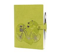 Agenda journalier vélo avec cœurs 2026 vert 12 mois 17 x 12 cm bloc fixe avec cordon et stylo + stylo à clic et marque-page gratuit