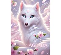 Agenda Loup Blanc: Journalier Une page par Jour | 12x17 cm | Fille Ado Enfant 7 ans, 8 ans 9 ans 10 ans | Rentrée Scolaire école Primaire cp ce1 ce2 ... | blanc rose pastel violet parme, mauve