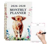 Agenda mensuel 2026 2027 2028 avec motif vache - Planificateur de trois ans - Système de planification académique - Agenda de bureau à long terme pour enseignants, étudiants, collèges
